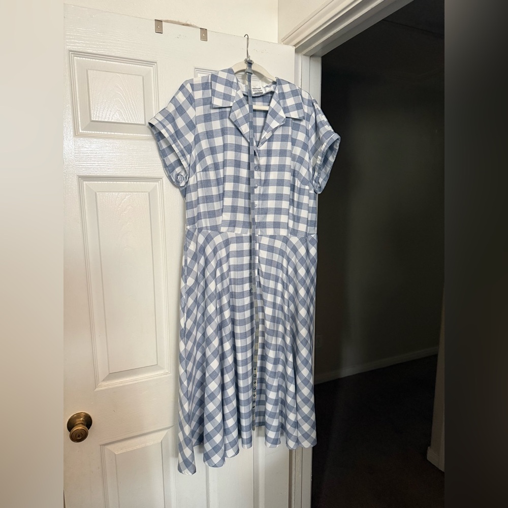Blue Gingham Button-Up Dress - Picture 2 of 5